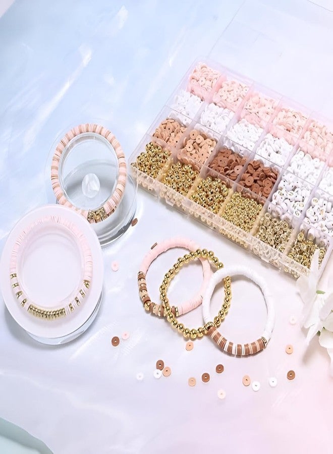 DGOOLS Clay Disc Beads Jewellery Making Kit - 3000+ Heishi Beads with Gold Spacers & Pearls, Pink, White, Nude, Brown Colors for DIY Bracelets, Necklaces & Crafts - Image 2